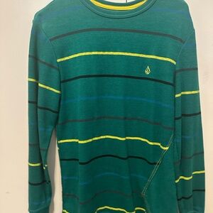 Volcom Green Striped Crewneck Sweater